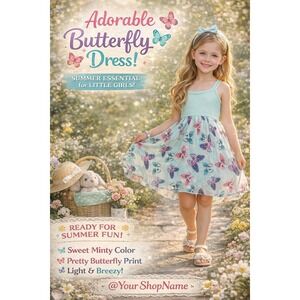 RMLA‎ Girls Mint Green Butterfly Print Handkerchief Hem Summer Dress Size 7